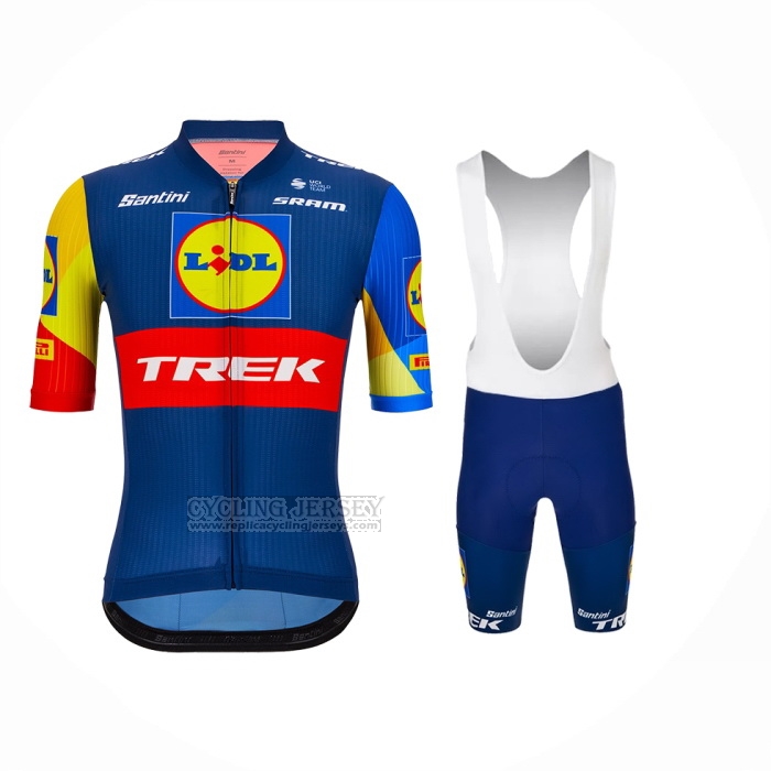 2024 Cycling Jersey Lidl Trek Deep Blue Red Short Sleeve And Bib Short